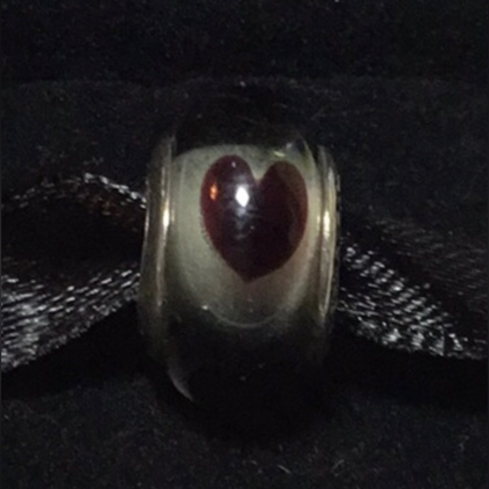 Pandora 925 Sterling Silver Bracelet Charm Red Hearts in Clear Glass w Box